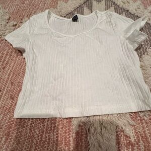 SHEIN Soft White fitted midriff top.